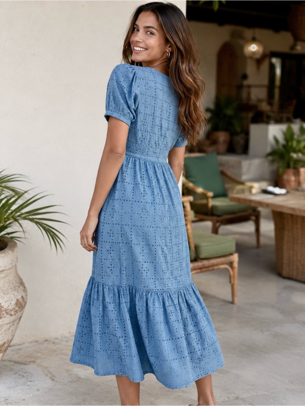 💙 MADEWELL Quilted Eyelet Midi Dress in Indigo Blue. Size 00. Great Condition!